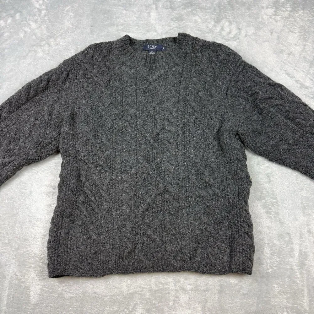 Vintage J.Crew Handknit 100% Lambswool Sweater Mens Medium Gray Chunky Knit